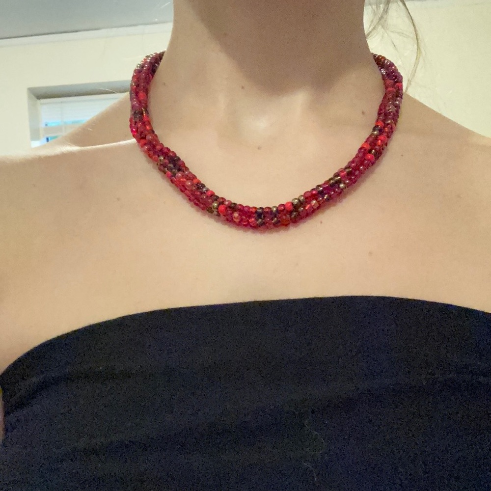 Vintage hand-beaded collar necklace